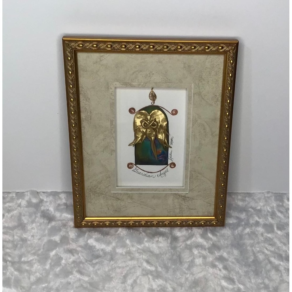 Guardian Angel Mixed Media‎ Framed Wall Art Gold Tone Signed by Katherine Moser